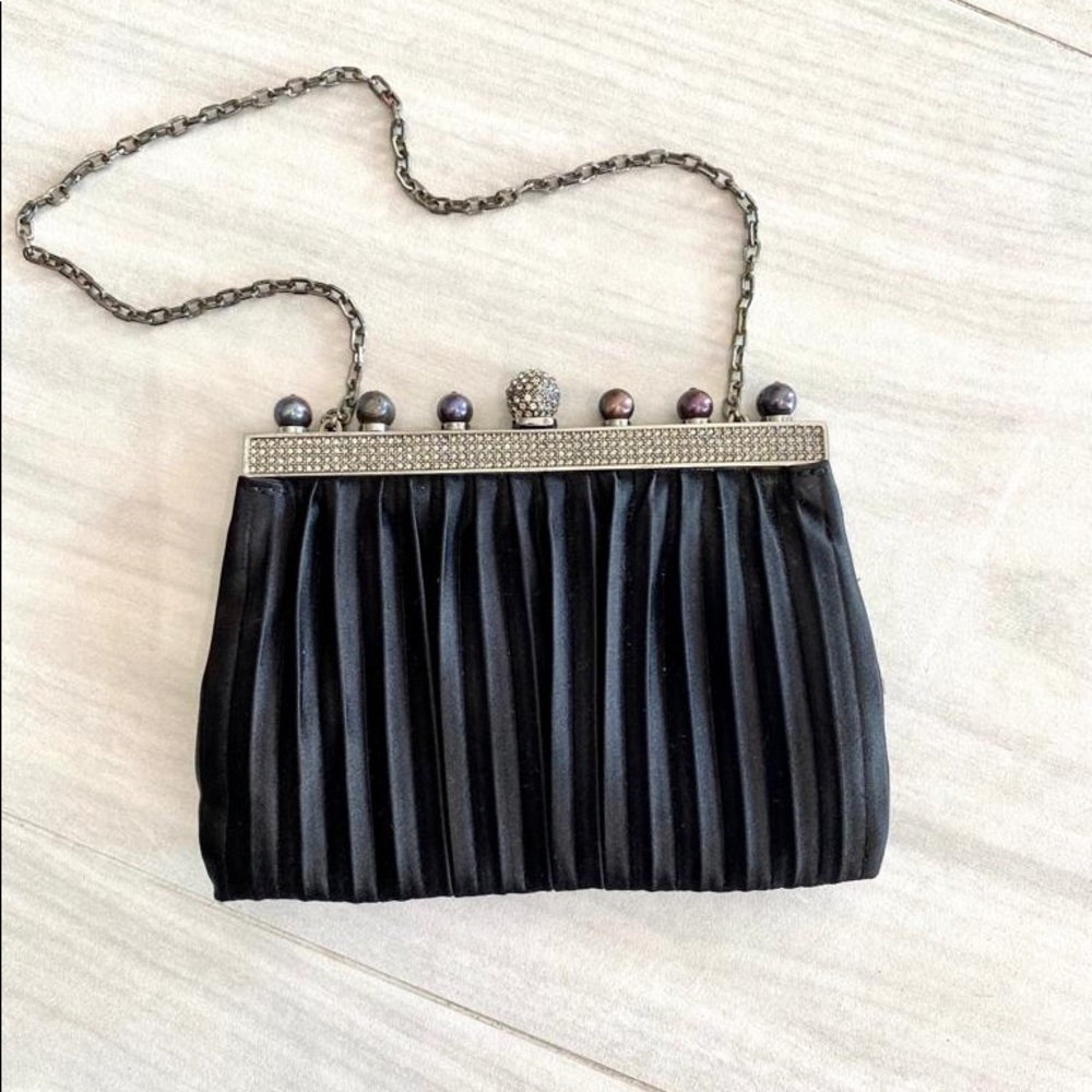 Valentino silk crystal detail black with silver evening bag